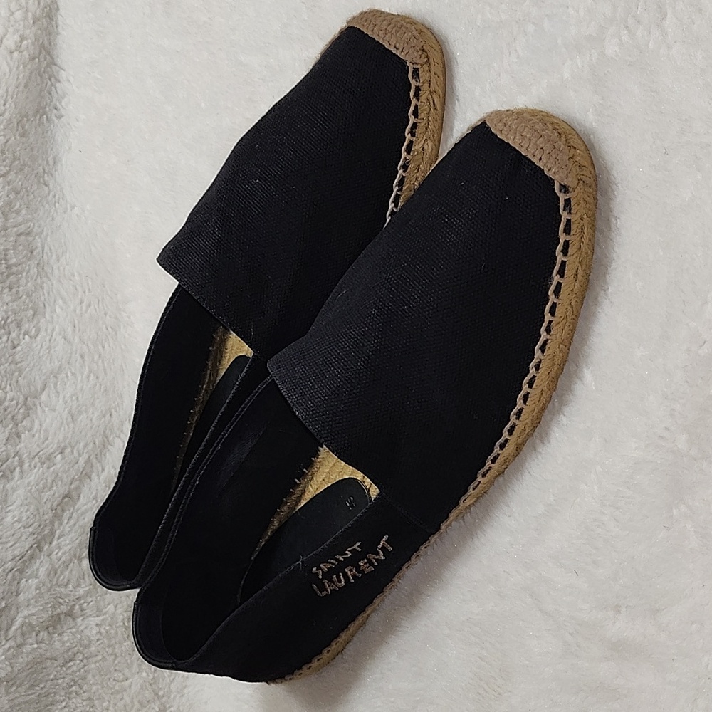 YSL Saint Laurent Mens Black Canvas Slip On Espadrille Size 45/ US 11 - Picture 4 of 14